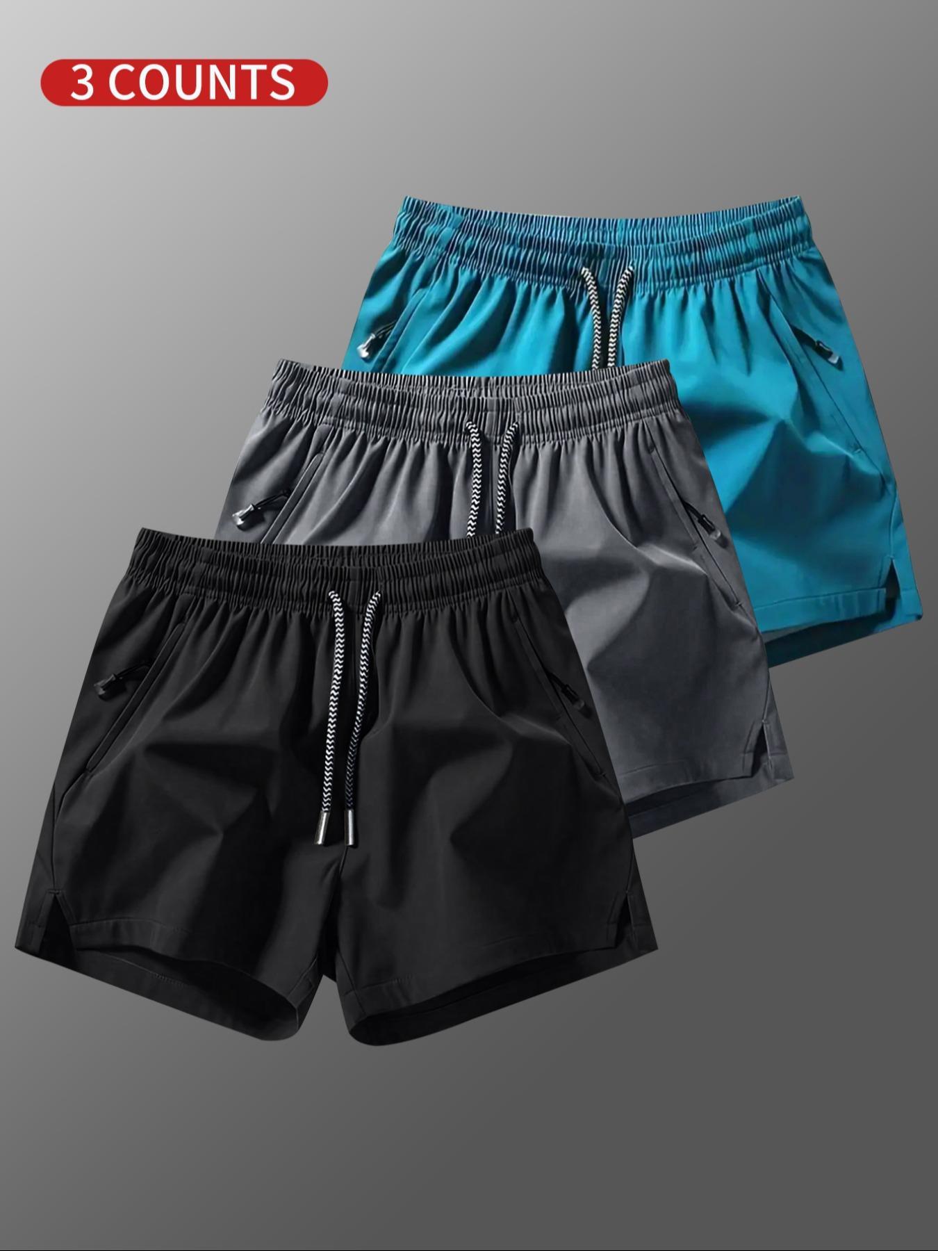 Men's Solid Color Zipper Pocket Shorts, Breathable Comfortable Shorts, Casual Men's Shorts for Beach Vacation