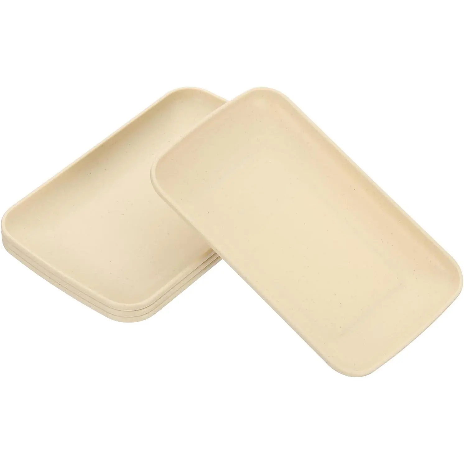 Wheat Plates 4 Pack 7"x5" Beige Rectangular Plastic Dinner Plates