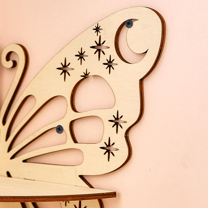 Wooden Butterfly Shaped Wall Mounted Storage Rack, 1 Count Hollow Out Design Wall Hanging Shelf, Wall Decor for Home Living Room Bedroom, Wall Mounted Organizer