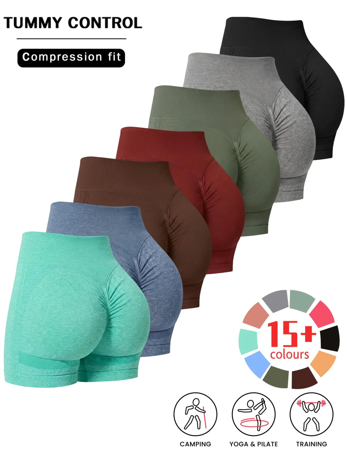 7-Pack Seamless Sporty Yoga Pants, High-Waisted Stretchy Butt-Lift Shorts, Summer Workout Wear, Casual & Outdoor Friendly