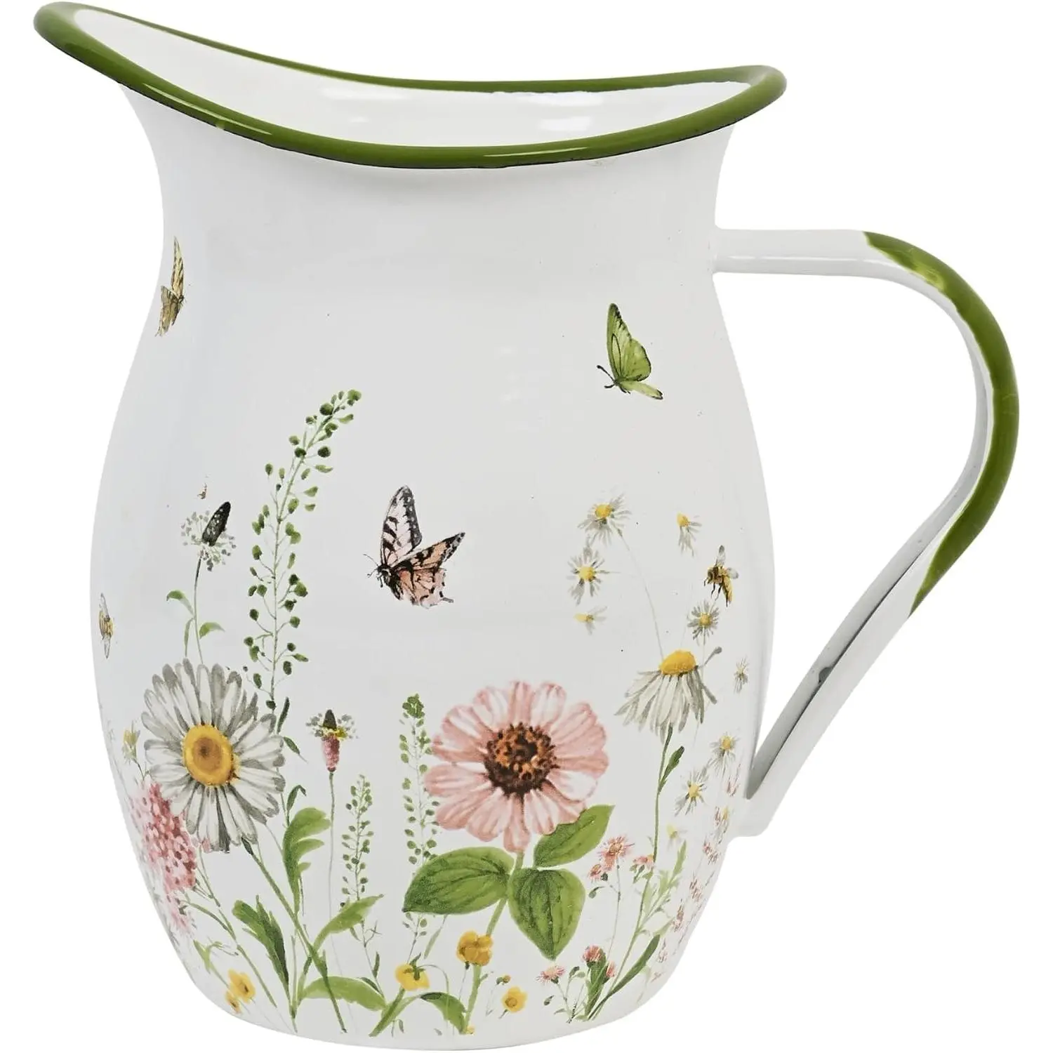 White Metal Enamel Pitcher - Vintage Farmhouse Style with Wide Handle, Decorative Centerpiece for Room & House Decor, Ideal for Tabletop Drinks (Iced Tea, Coffee, Cold Beverages) & Gifting