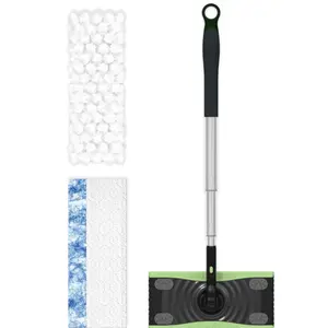 2-in-1 Floor Sweeper & Mop Kit, Multi-Surface Cleaning Tool with 5 Dry Cloths & 6 Wet Heavy-Duty Mopping Pads, Black