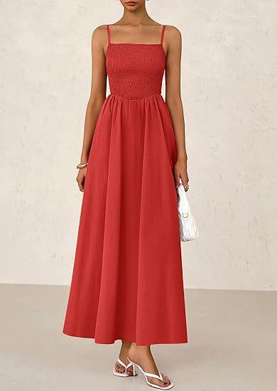 Sleeveless Suspender Solid Color Stitching A-line Beach Vacation Dress Women's Thin Shoulder Pleated Vest Pocket Commuting Dress