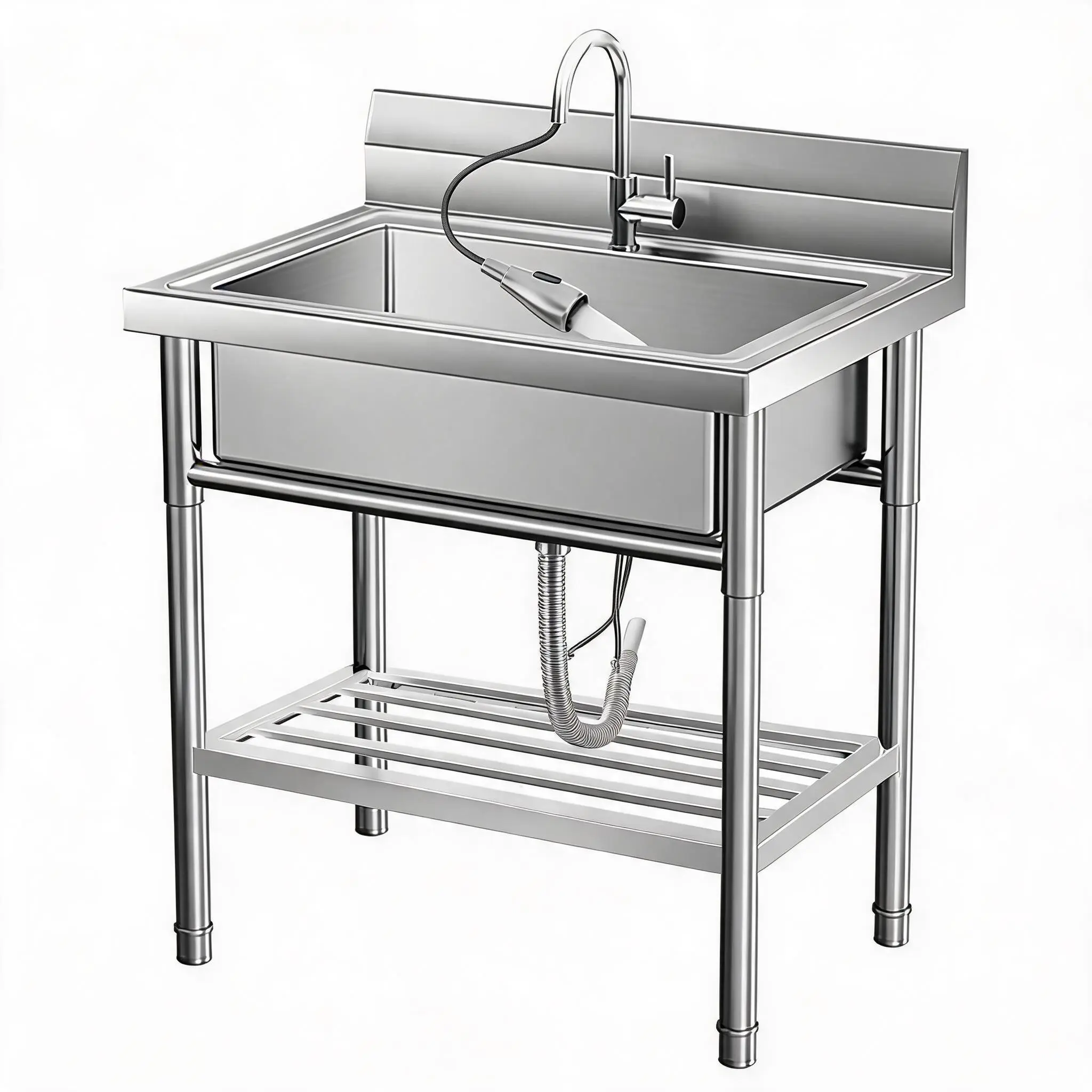Stainless Steel Utility Sink, Free Standing Single Bowl Sink with Cold and Hot Water Pipe, Commercial Kitchen Utility Sinks for a Laundry Room, Bathroom, Kitchen, Indoor & Outdoor