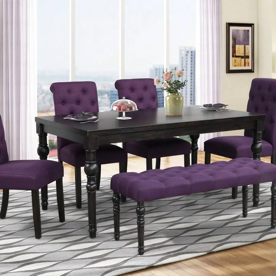 Style Dark Wash Wood Dining Set, Table