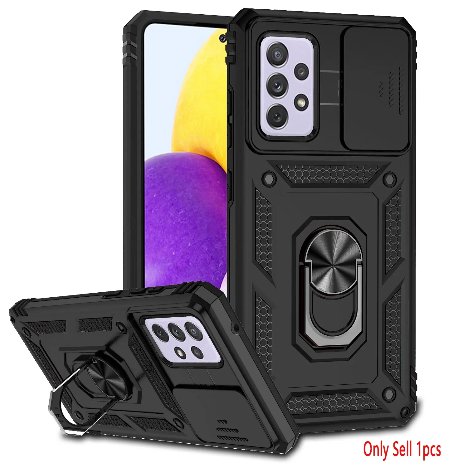 Case for Samsung Galaxy A52 5g/a52s 5g/a52 4g, Durable Protective 360° Rotatable Magnetic Metal Ring Stand, Sliding Lens Cover, Dust-Proof for Samsung A52 5g/a52s 5g/a52 4g Phone Case Protective Shell