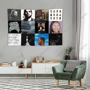 Hip-Hop Album Cover Collage Tapestry Musical Motifs Decorative Tapestry For The Living Room Bedroom Or Streetwear Studio