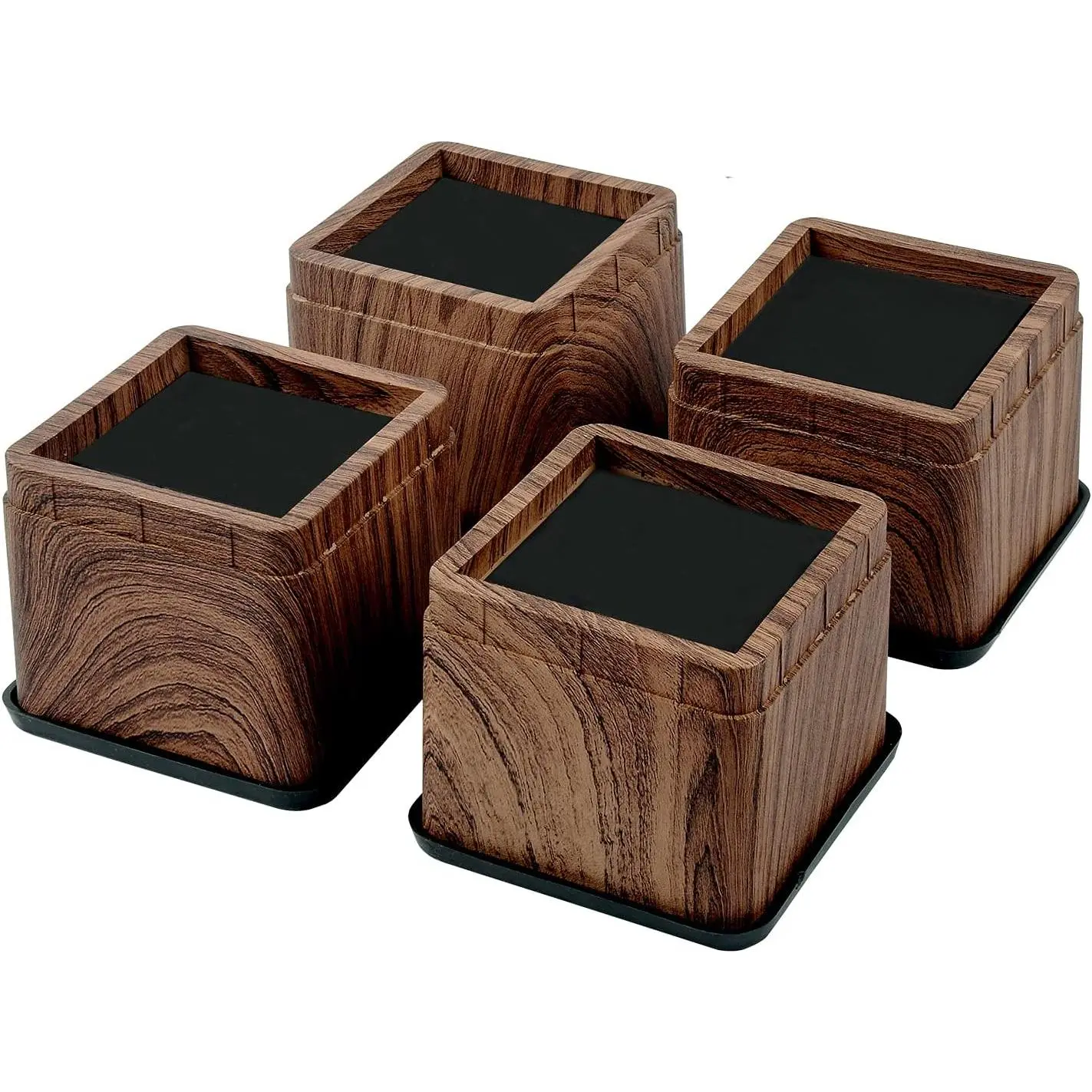 3 Inch Wood Bed Risers Furniture Risers Bed Frame Lifters in Heights of 3 or 6 Inch Heavy Duty Set of 4 Square |   Heavy Duty Square Furniture Lifters for Under-Bed Storage, Dorms, Tables and Couches, 2,200 lb, Anti-Slip Pads, Wood Grain