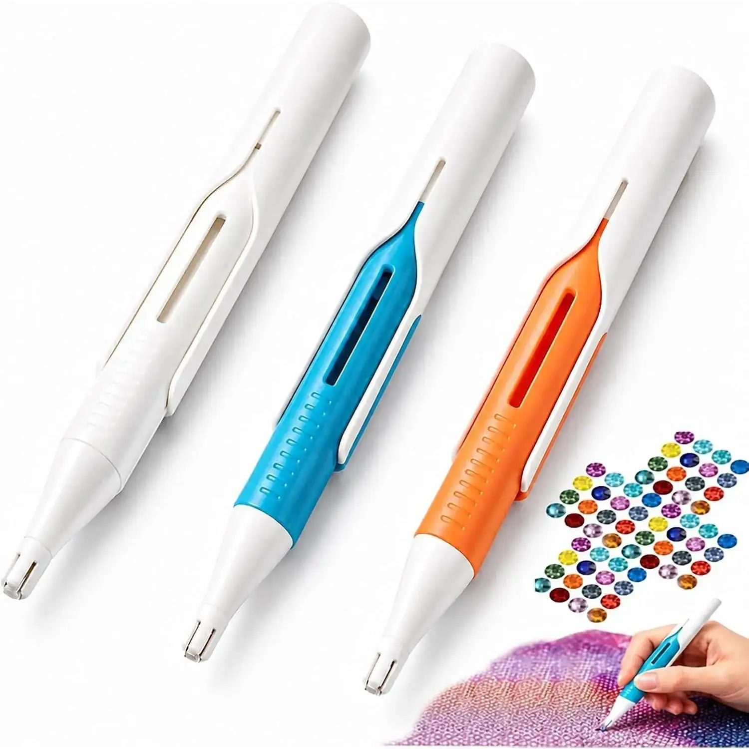 Automatic Diamond Painting Bead Dispenser Kit with No Wax Art Pen - Blue, 2.8mm Round Drill Compatible, DIY Craft Accessory for Adults