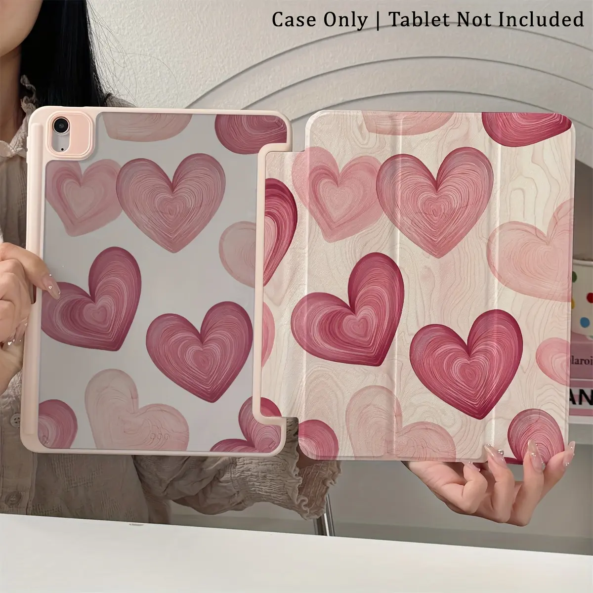 Heart Pattern TPU Plastic iPad Case, Lightweight Protective Casing for 2020-2026 iPad Pro 11/13, Air7/Air8, Mini7, 10th-11th Gen, Trifold Stand Pink Accessories for Girls Valentine Gift, Tablet