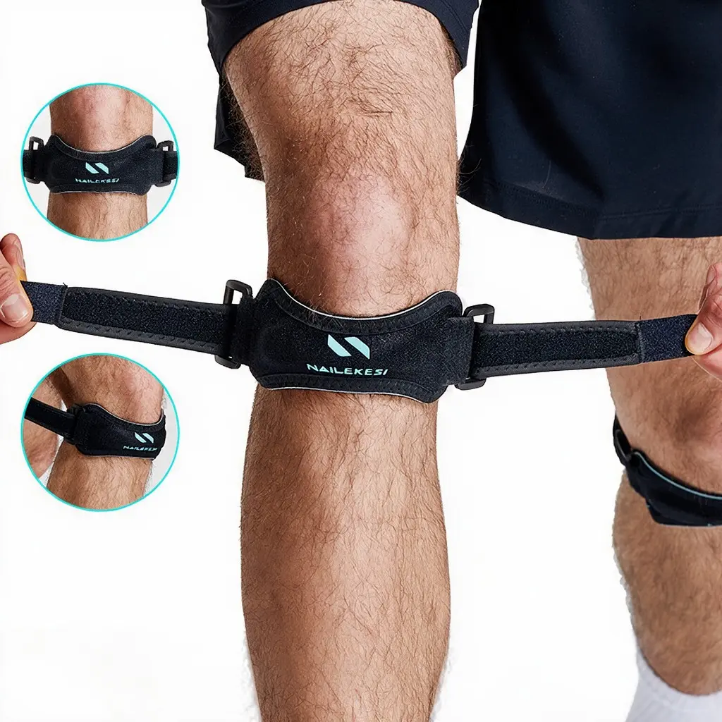 Sports Knee Brace Patella Strap, Silicone Pressure Pad for Precise Knee Support, Non-Slip Adjustable Design for Running Basketball Deep Squat Fitness Outdoor Activities