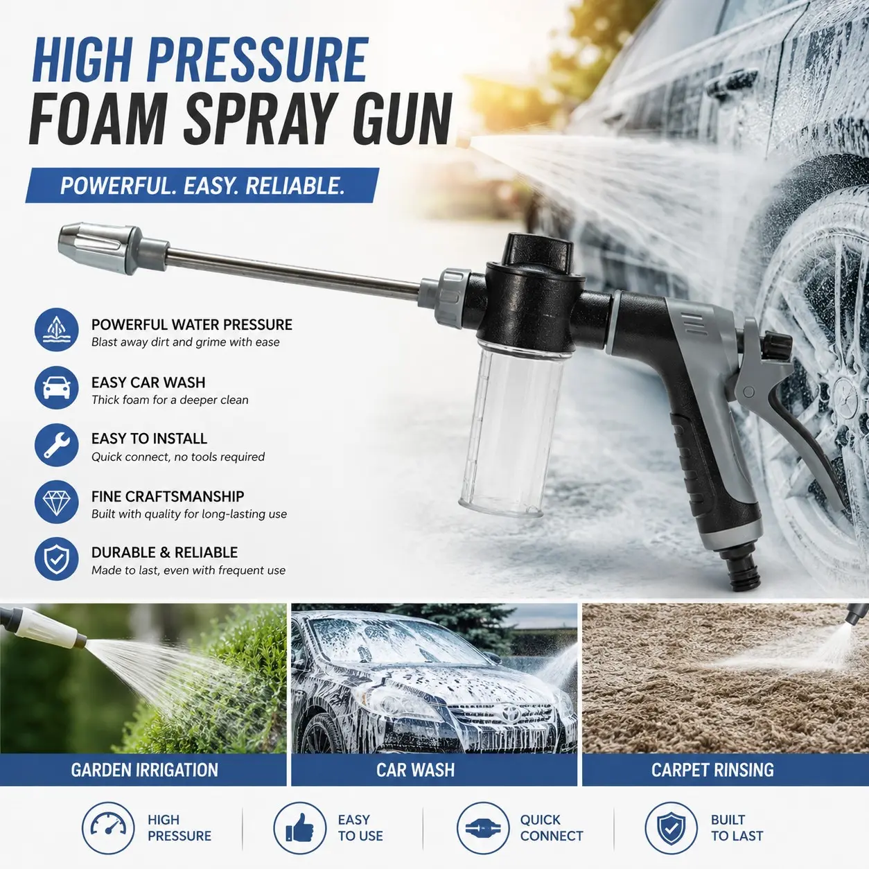 High-Pressure Car Wash Gun, Car Wash Sprayer, Adjustable Nozzle, Durable Abs Material, Leak-Proof Metal Connector, Multi-Purpose Cleaning Tool