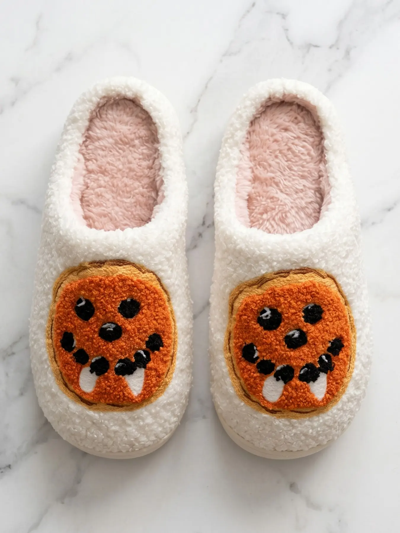 Halloween Pumpkin Devil Plush Slippers, Unisex Slip-On Shoes, Soft Thick Plush Lining, Non-Slip Home Footwear, Cute Fang Face, Fall Winter Warmth