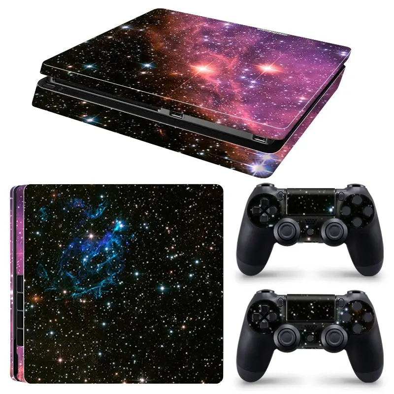 Cosmic Nebula Vinyl Sticker for Ps4 Slim, Full Coverage Waterproof Removable Decal, Console & Dual Controller Protection, Gaming Accessory
