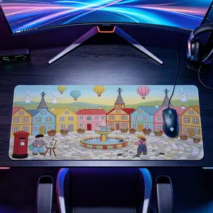 Embroidery Mouse Pad with Colorful European Town Print, Non-Slip Rubber Base, Multi-Size, Lock Edge, Washable, Precision Control Desktop Protector for Office, Study, Gifting