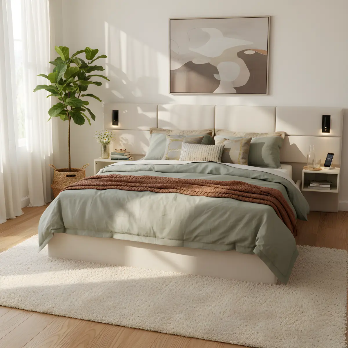 Soft, Comfortable, Luxurious Upholstered Smart Bed with Reading Light,King