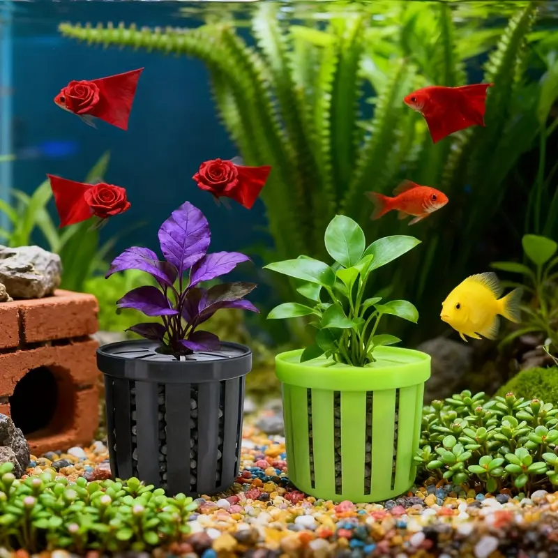 24pcs Aquarium Plant Pots/ PE Material, Non-electric/ Suitable for Freshwater and Saltwater Aquariums/ Decorative Underwater Plant Fixing Cups for Aquascaping.