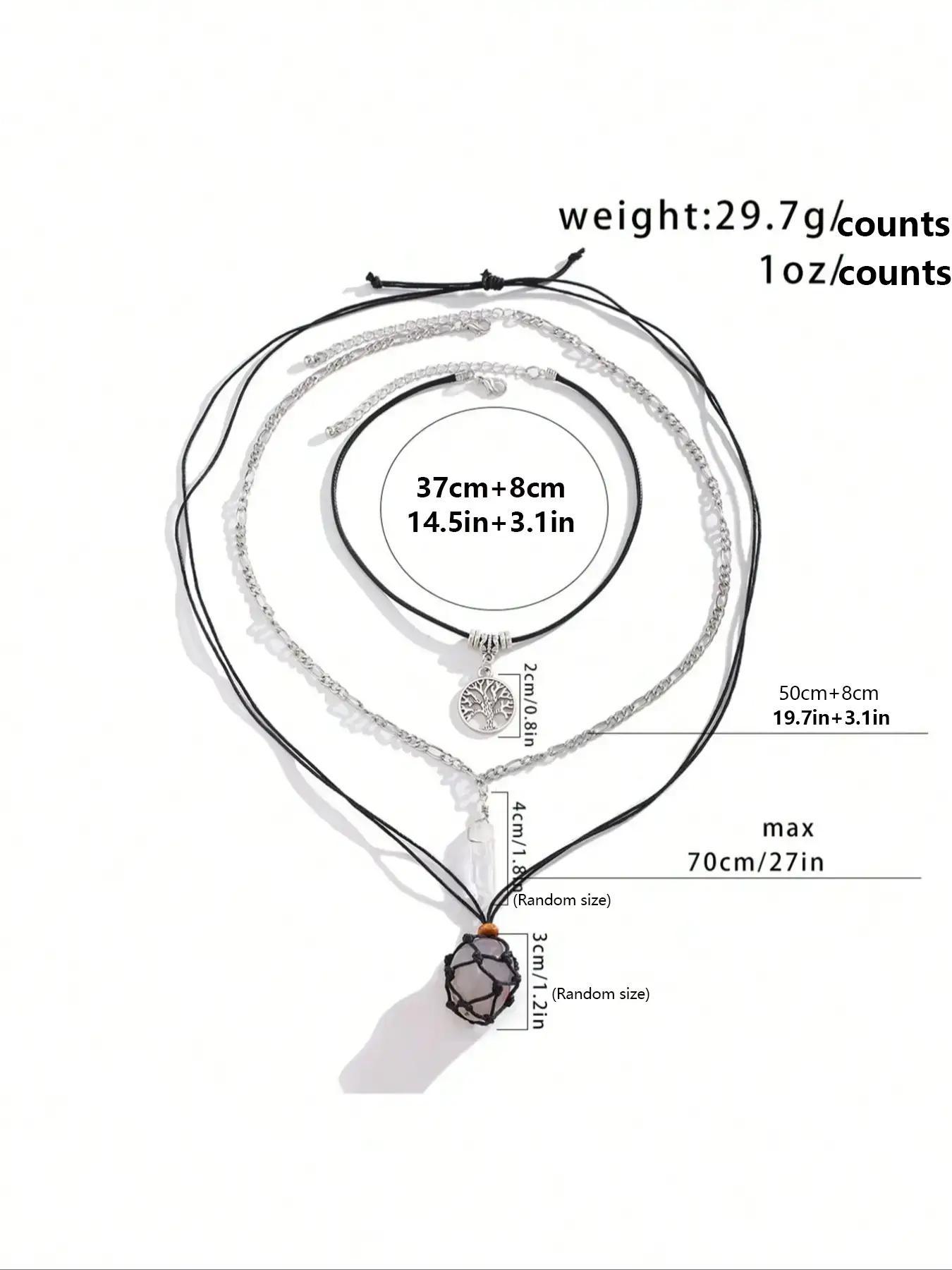 Women's Boho Style Vintage Style Artificial Crystal Decor Pendant Necklace, 3pcs Exquisite Trendy Pendant Necklace, Fashionable Jewelry for Women As Gift Without Box, Boho Chic Crystal, Trendy Charms Necklace