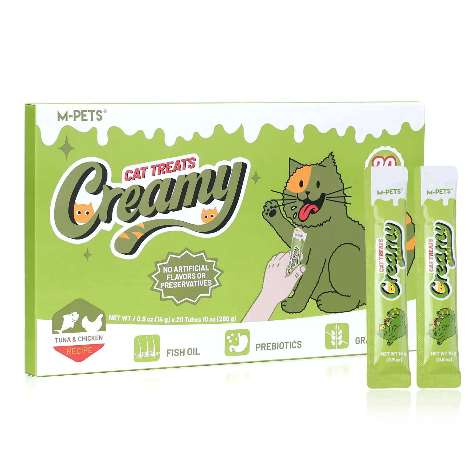 Balanced Tuna & Chicken Lickable Cat Treat - 20 Tubes of Healthy Squeeze Up Creamy Snacks with Functional Nutrients for Hydration, Digestive & Coat Health - Grain Free, High Protein, Low Calorie