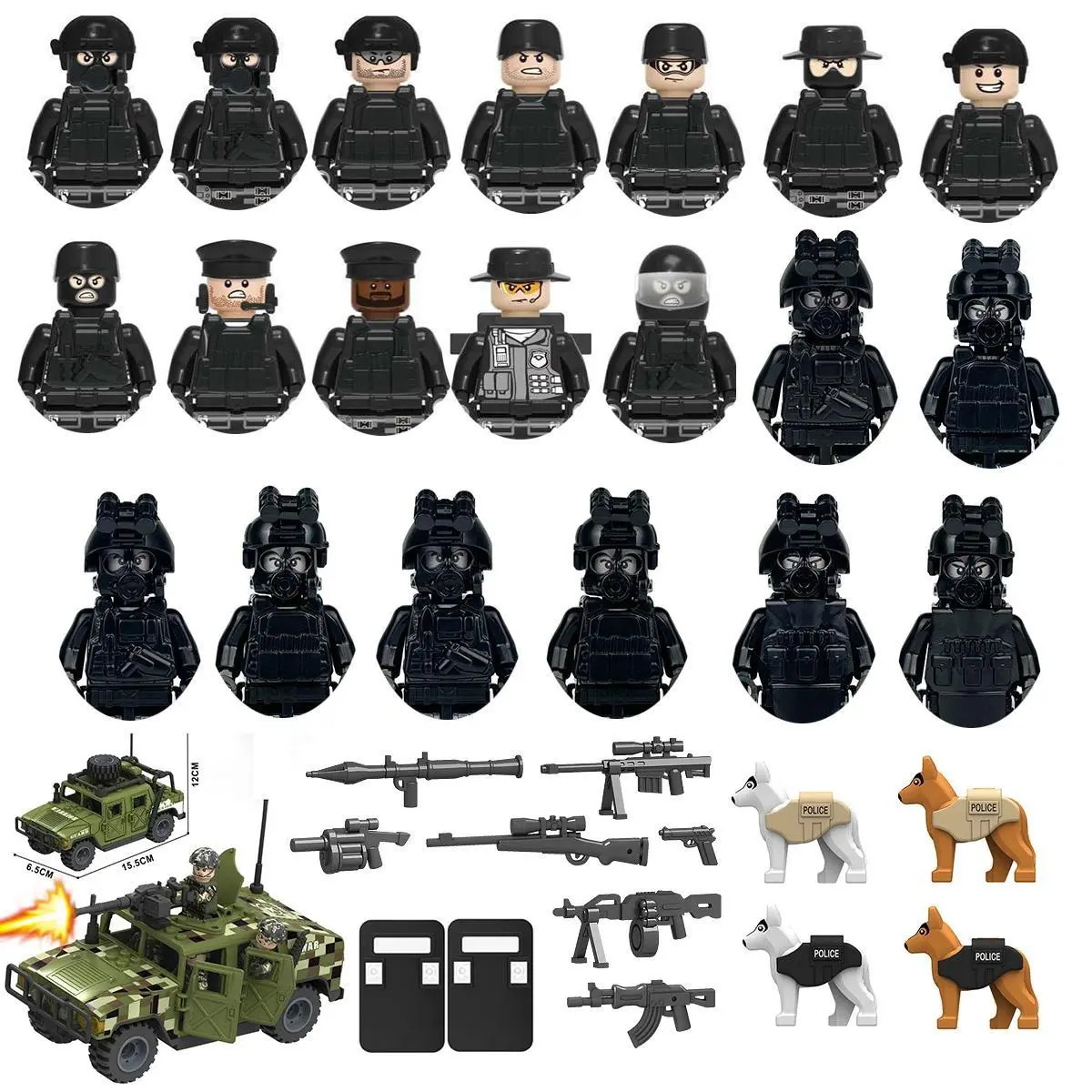 2026 new hot item 25/50/100Pcs Military Weapons Police Special Forces Soldiers Machine Guns Mortar SWAT Building Blocks Armored Car Army Toys