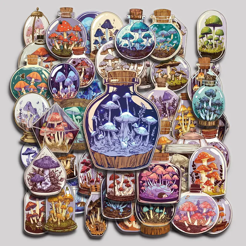 50PCS Mushroom Bottle Aesthetic Vinyl Stickers Pack for Laptop Water Bottle Phone Case Skateboard Journal Scrapbook DIY Decoration