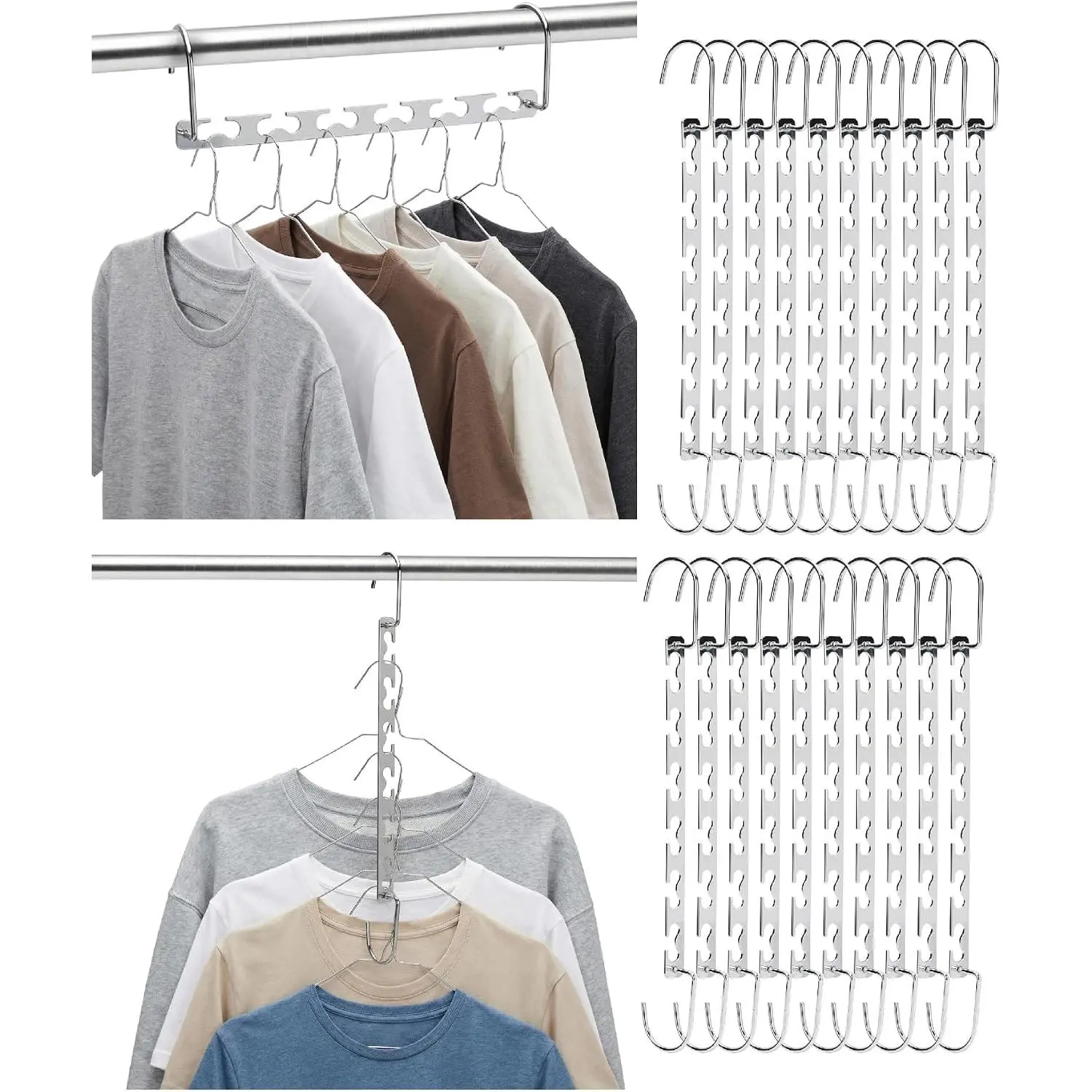 - Metal Space Saving Hangers for Clothes, 20 Pack, 6 Slots | 360° Rotating Hooks, Metal Hangers, Wardrobe Organizer, Magic Cascading Hanger, Closet Space Saver