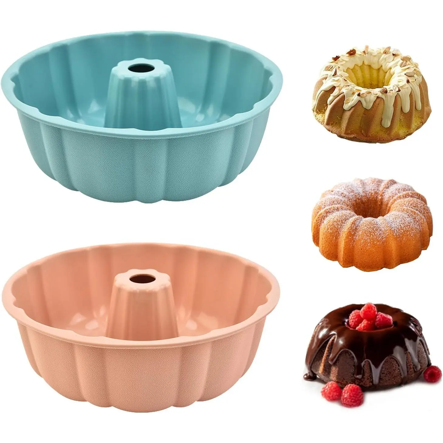 2 Pack  Cake Pan Nonstick,10 Inch,  Cake Molds,Pound Cake Pan, Baking Cake Pan for Jello,Gelatin,Cake,Brownie and Bread(+Blue)