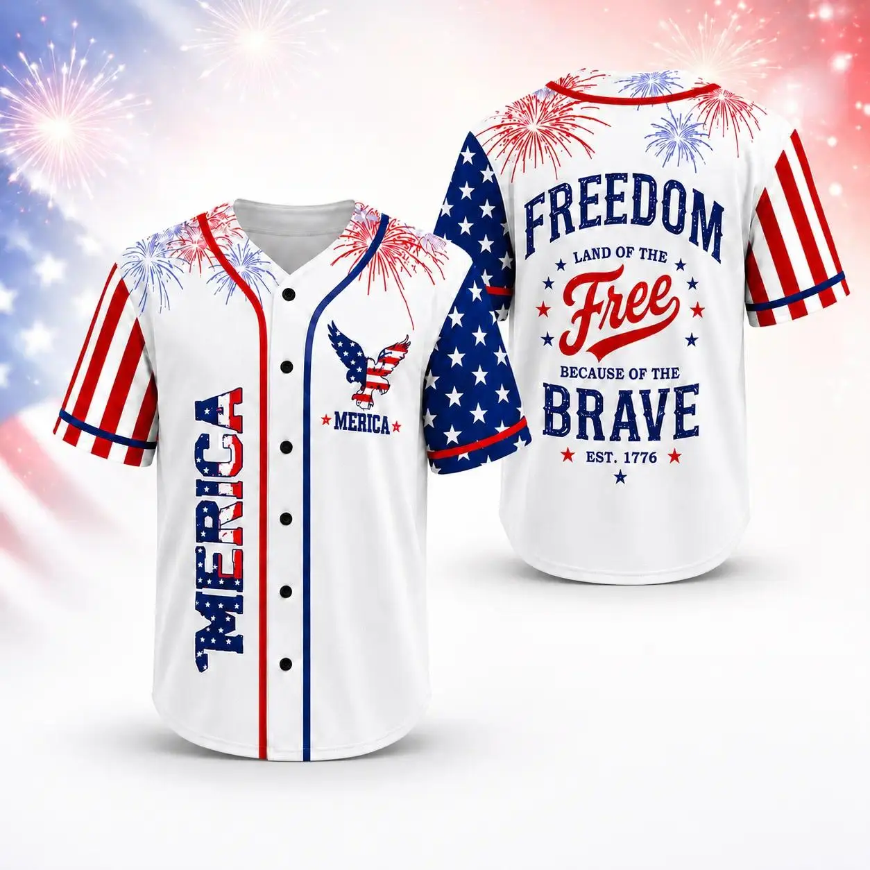 USA Men's & Women's Patriotic Fashion Baseball Jersey - Red White Blue American Flag Sports Shirt, 4th of July Independence Day Casual Apparel, Holiday Graphic Tops, Semiquincentennial Outfits