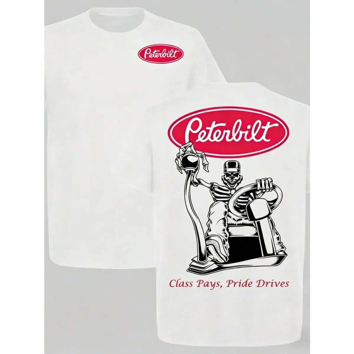 Peterbilt Truck Driver Skull Graphic Tee, A Symbol Of Rank And Pride, A Driving Truck Driver Tee, An American Truck Lifestyle Shirt, Suitable For Big Truck Enthusiasts, Men's Clothing. Unisex Cotton T-Shirt