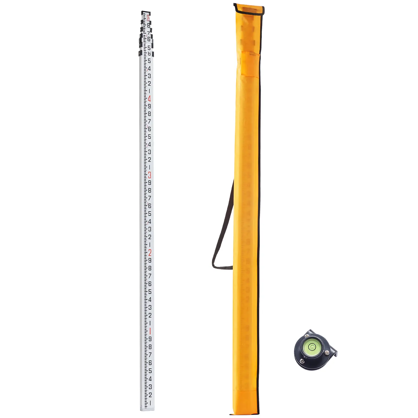 Aluminum Grade Rod, 25-Feet/10ths 6 Sections Telescopic Measuring Rod, Double-Sided Scale 1/10ft Leveling Rod Stick, Aluminum Alloy Survey Rod w/ Bubble Level &Carrying Bag for Houses, Walls, Floors