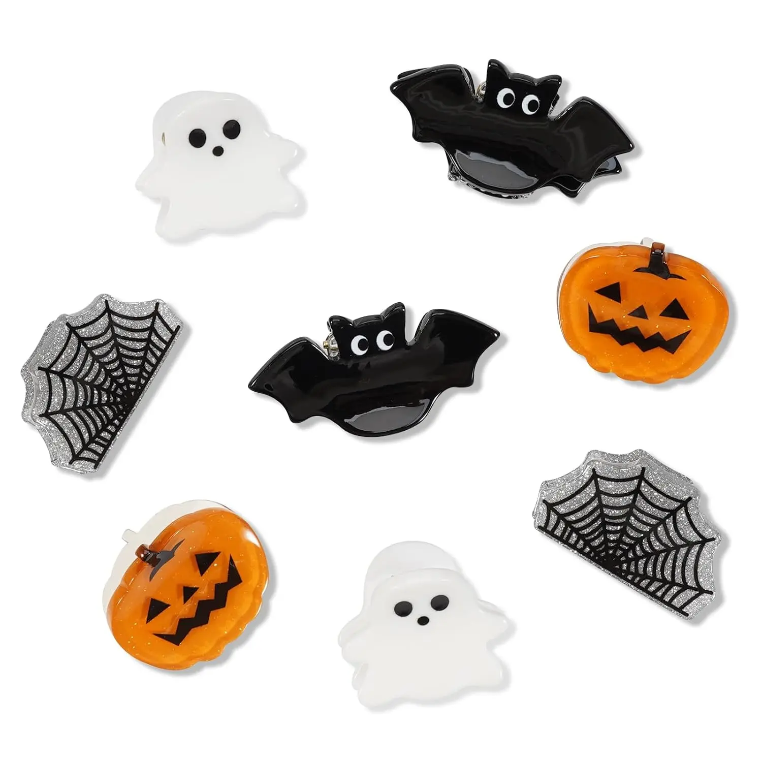 Mini Halloween Holiday Hair Claw Clips for Girls Pumpkin  Bat Spider Web Fun Hair Clips Cute Halloween Hair Accessories for Women 8 count