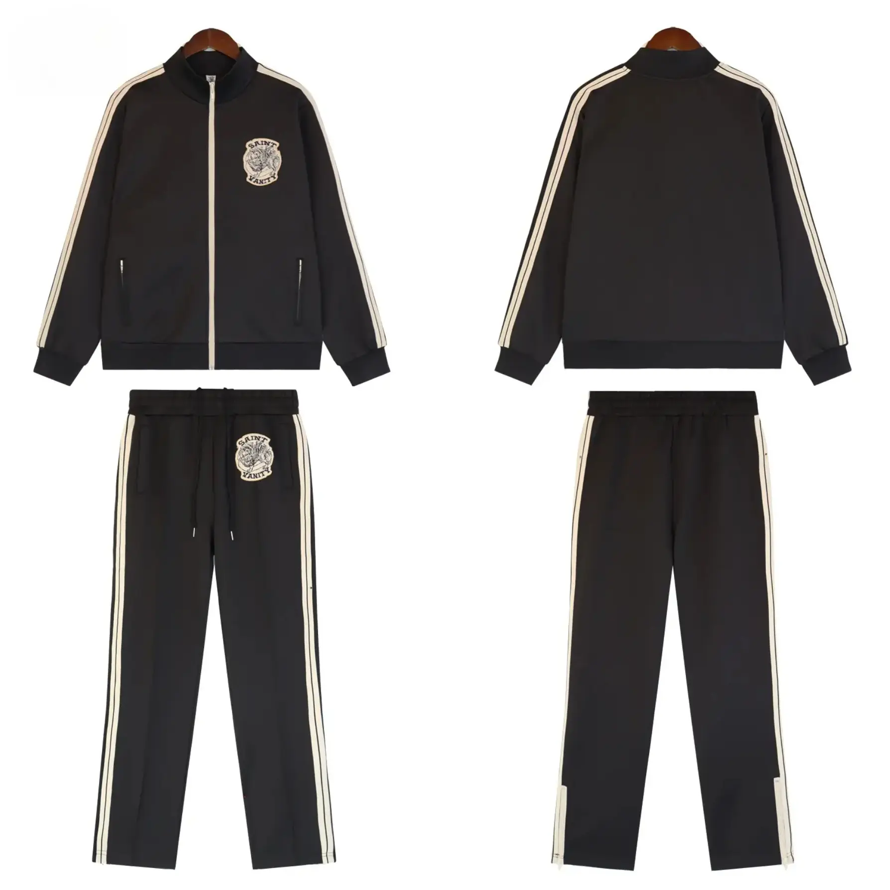 SAINT Men Full Zip Track Jacket Striped Sleeve Vintage Loose Oversized Y2K Hip Hop Lightweight Casual Athletic Sports Coat Streetwear Windbreaker Outerwear Travel Skate Top Men Women,back to school,back to school haul