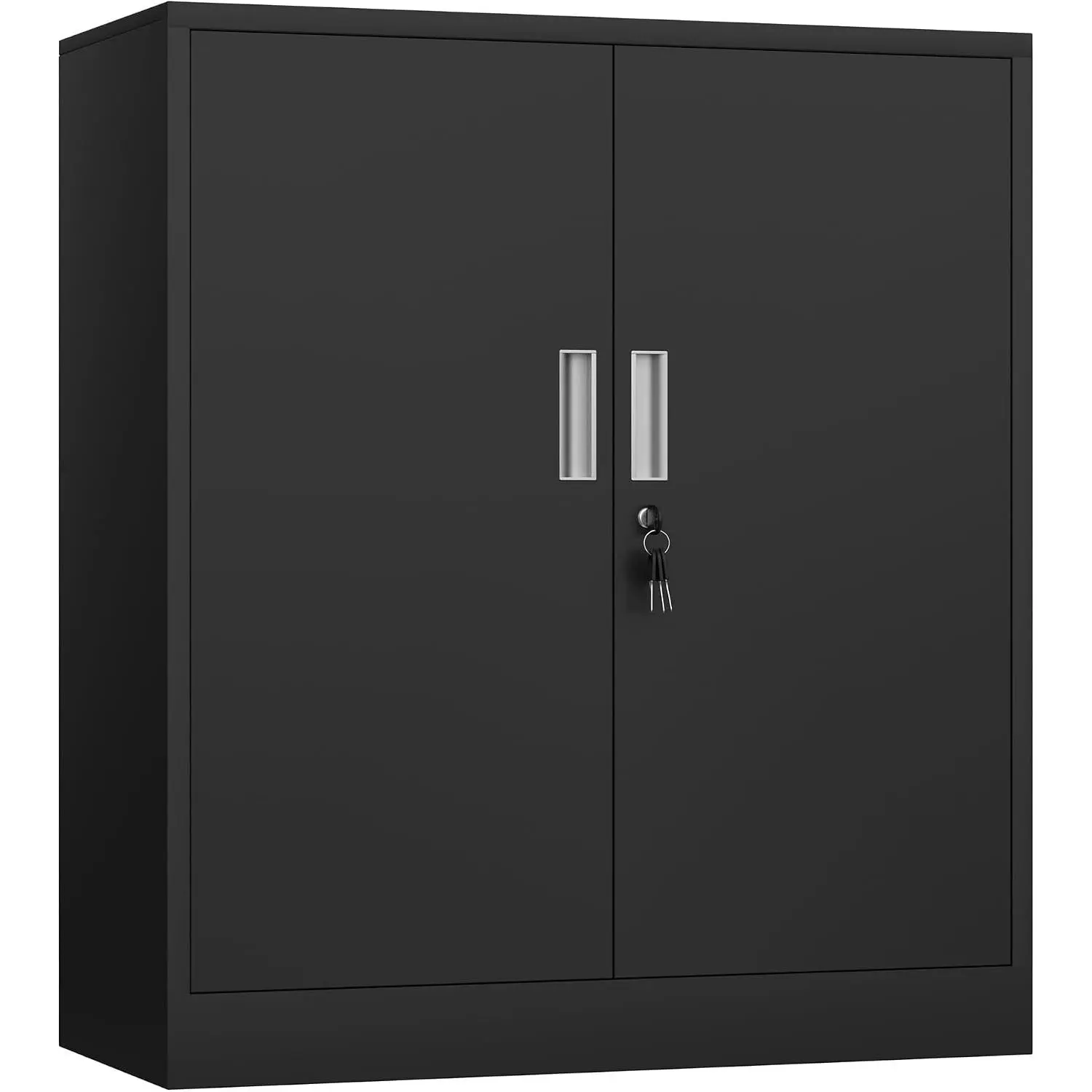 Metal Storage Cabinet with Locking Doors and 2 Adjustable Shelves, Small Lockable Steel Storage Cabinets for  Office Garage Kitchen Pantry (Black)