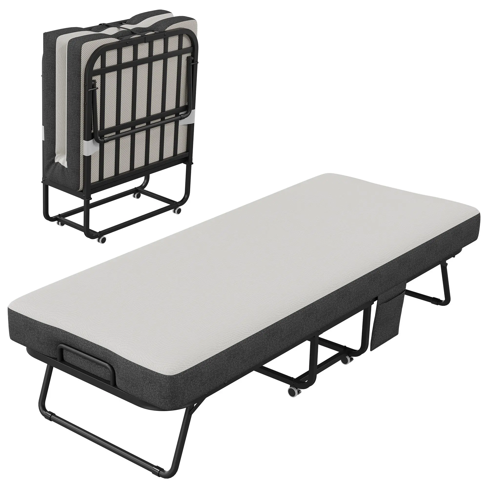 Rollaway Folding Bed with 5 Inch Memory Foam Mattress, Heavy Duty Metal Frame Cots Foldable Guest Bed 450 lbs Capacity with Lockable Wheels for Home Studio Apartment,sohochic