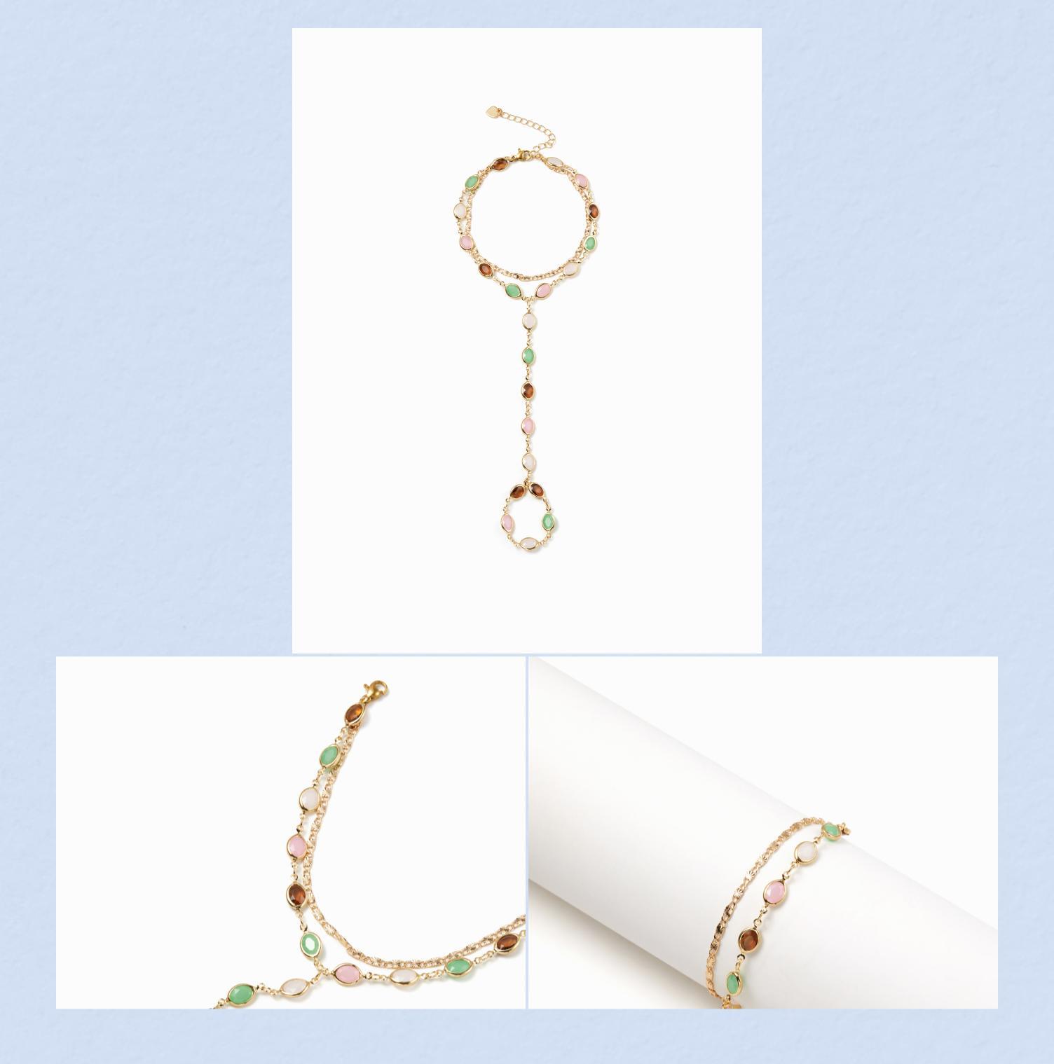 Cider OVAL RESIN LAYERED HAND CHAIN BRACELET