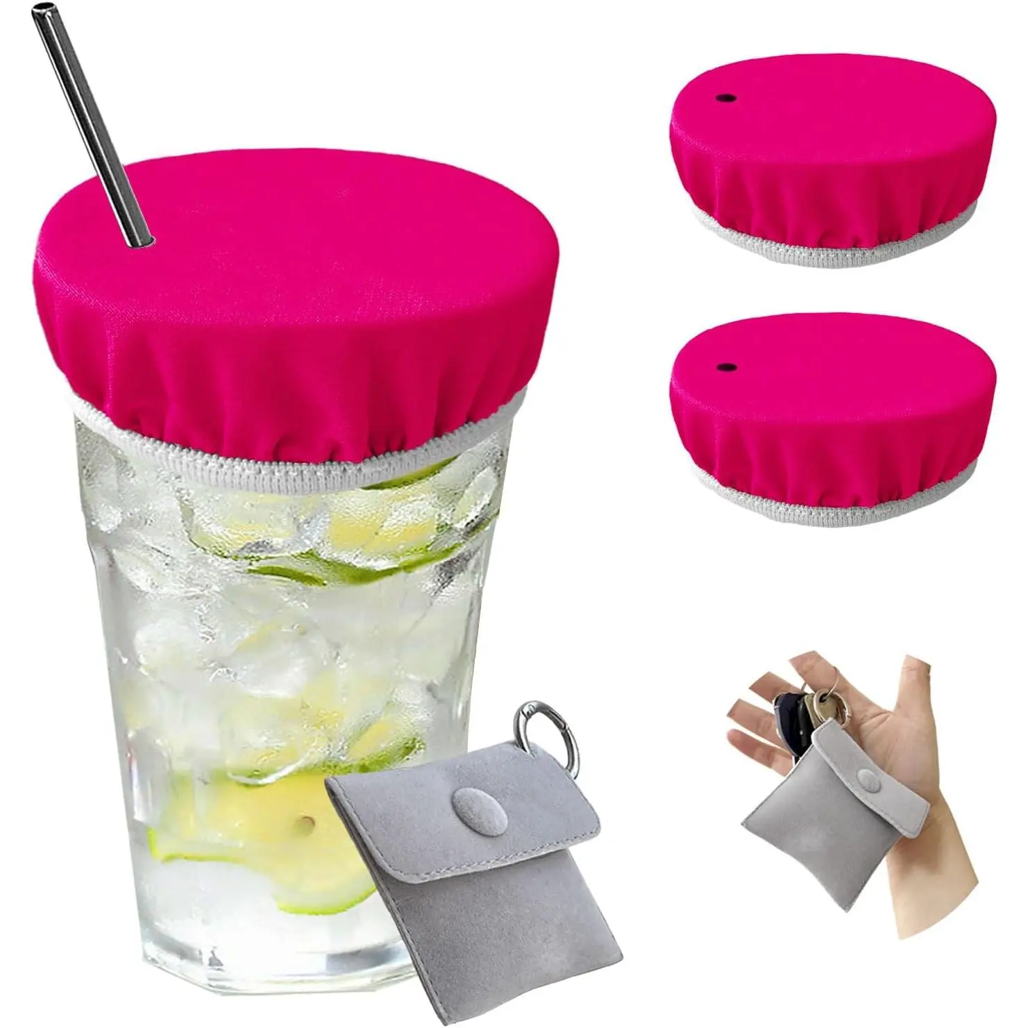 Drink Covers,  Drink Cover, Cup Cover with Straw Hole(Rose ) | Includes 2 Cup Covers for Drinks for Safety,  Pills or Flies, Thoughtful Pouch with , for Bars or Outside
