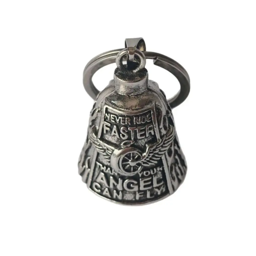 Vintage 3D Design Motorcycle Guardian Bell Punk Style Wing Design Biker Good Luck Charm Alloy Retro Angel Pendant Bell Men