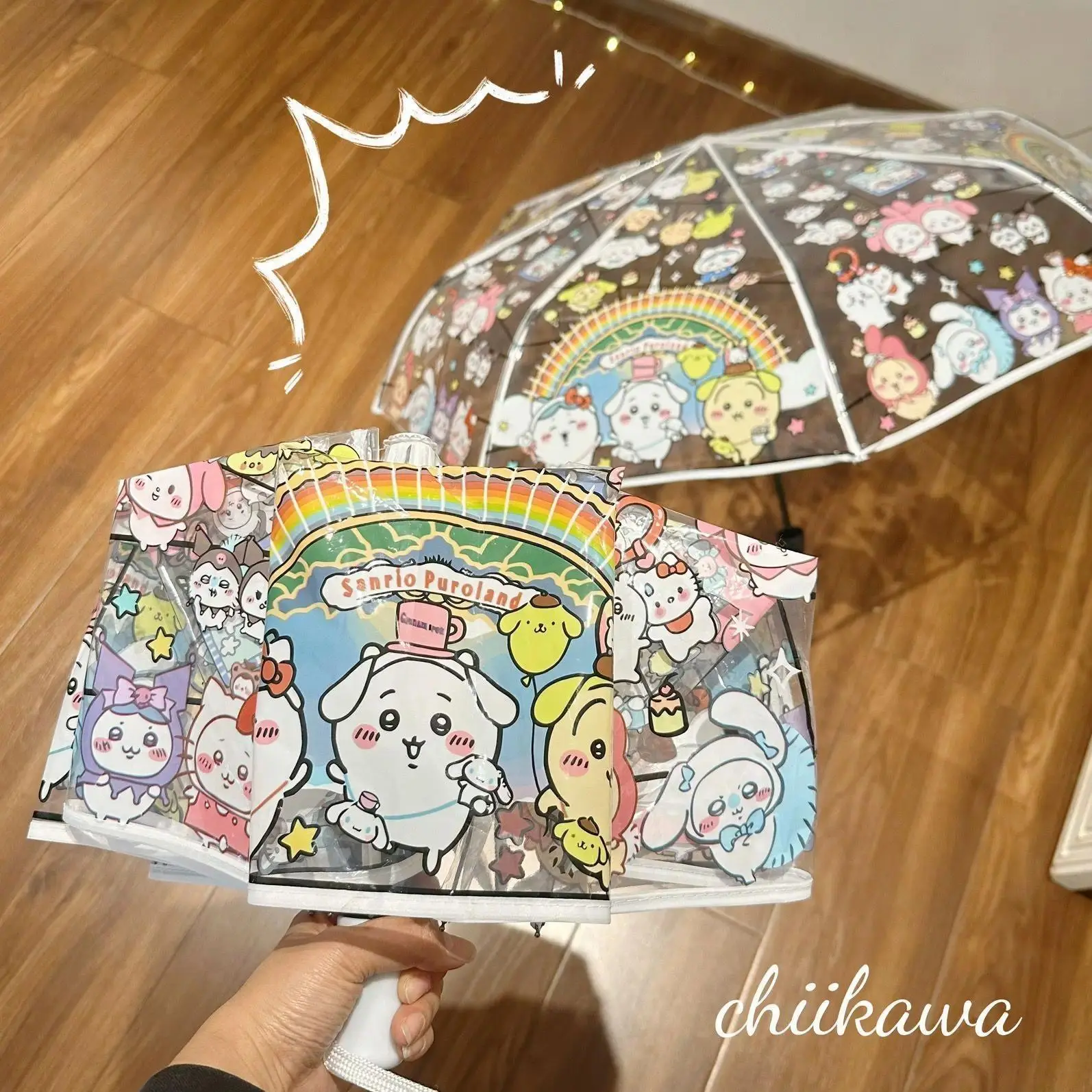 Cute Cartoon Anime Chiikawa Hachiware Umbrella Transparent Student Fold Printing Fully Automatic Lovely Usagi Kawaii 2026 New
