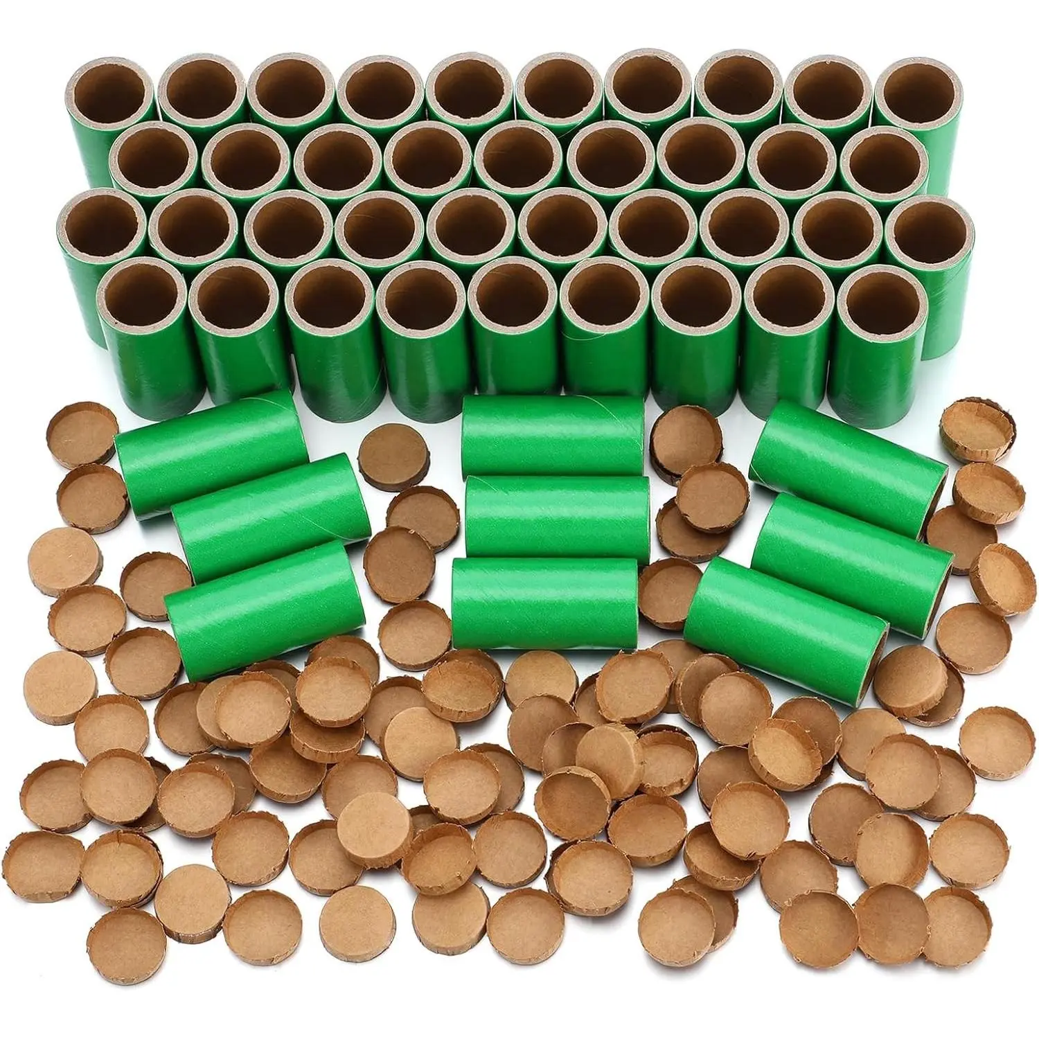 Green Cardboard Pyrotechnics Firework Tubes (50 Pcs), 1x2.5x0.12in Stick Tubes with End Plugs, for 4th of July Patriotic Party Favors, Birthday Decor