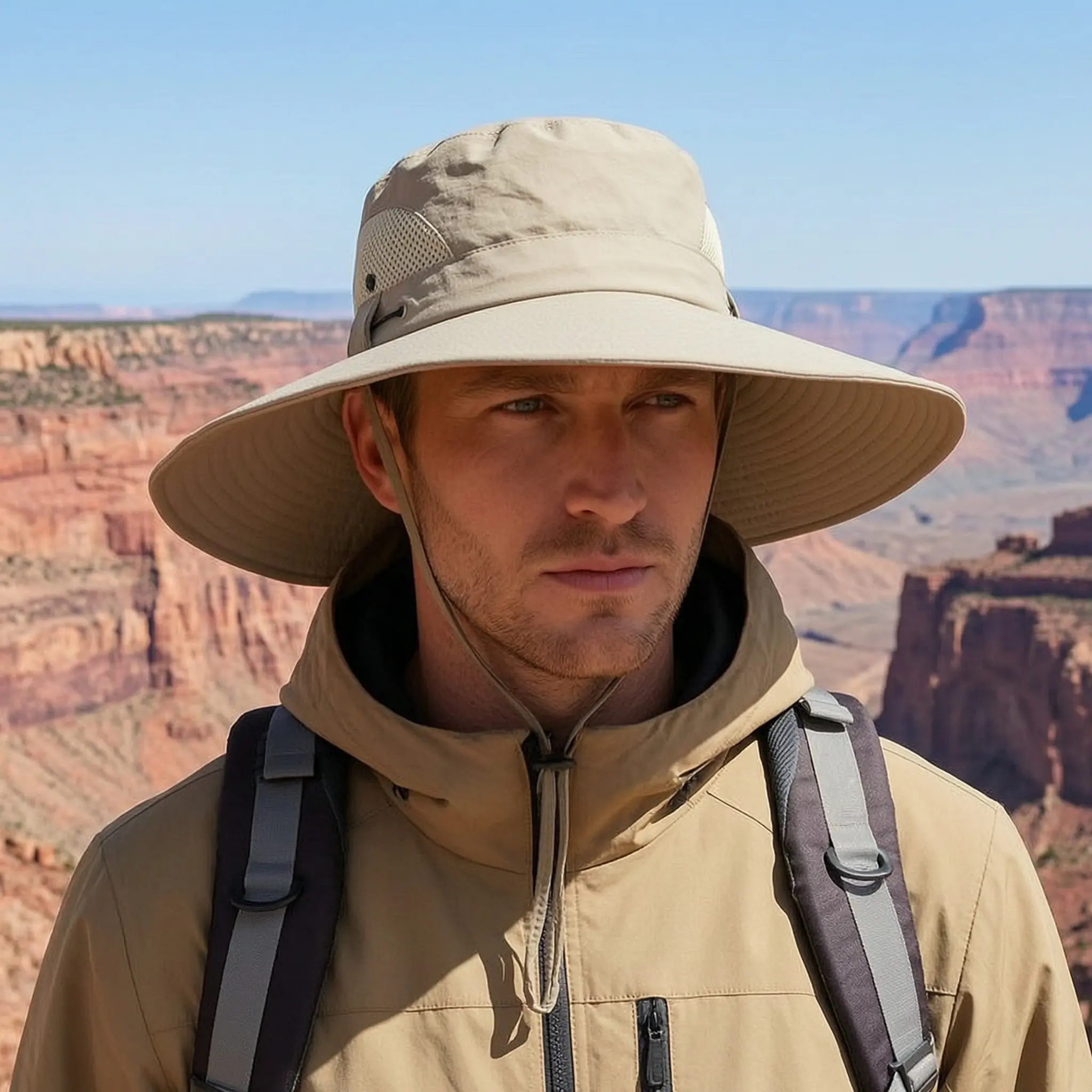 Men's Breathable Wide Brim Sun Hat - UPF 50+ Adjustable Casual Portable Sports & Outdoor Hat with Mesh Venting, for Fishing, Hiking Accessories, Breathable Sun Hat