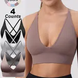 【Black Friday】Women's Solid Criss Cross Backless Padded Sports Bra, Pickleball & Tennis Clothes, Adjustable Strap Sports Bra, Ladies Sportswear for Indoor Outdoor Wear, Backless Yoga Bras, Gift for Halloween/Christmas