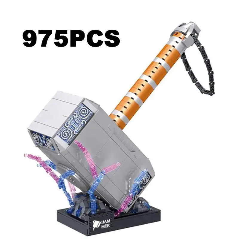 975PCS Creative Thunder Hammer Model Building Blocks Set Thor Weapon MOC Assemble Bricks Toys Christmas Gifts For Boys Adult Friends