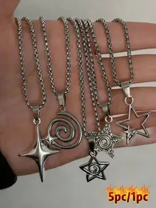 Vintage Gothic Stainless Steel Necklace Set, 6 Piece Punk Style Pendant Accessories, Unisex Fashion Jewelry for All Occasions, Gift Jewelry