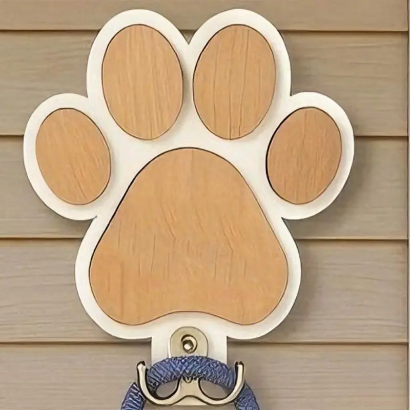 Personalized Custom Fashion Wooden Paw Print Dog Leash Hook - Handcrafted with a polished finish, each hook can be engraved with your dog's name. Available in two colors as an ideal gift for pet lovers to hang leashes, collars, and coats on walls or