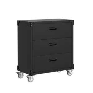 Heavy Duty Metal Rolling Tool Chest with 3 Drawers, Lockable Black Metal Filing Cabinet with Rolling Casters, Locking Office File Cabinet for Home Office, Fits Legal/Letter/A4/F4 Documents