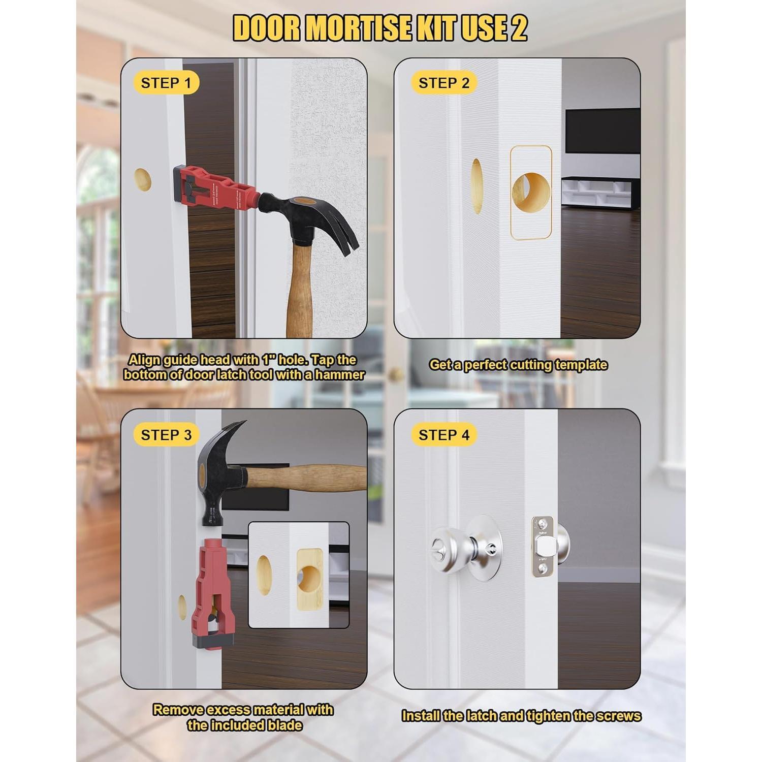 Door Latch Installation Kit, Precision Scoring and Chiseling Door Latch Mortise Tool Fits for /8" or /4" Thick Wooden Door, Door Mortise Kit for Clean,  Professional Installation