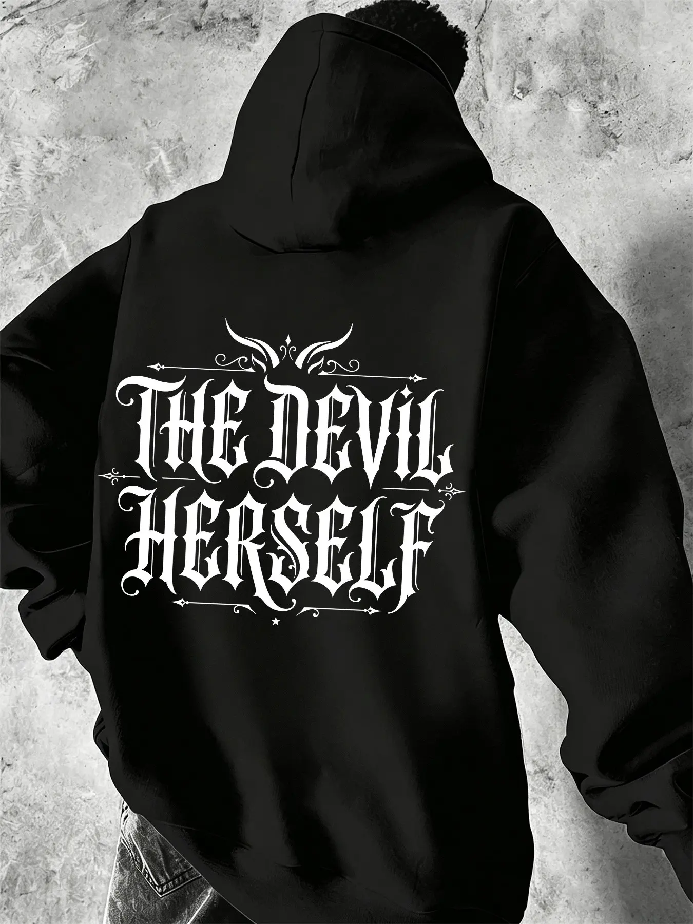 Mcd Oversized Fleece Pullover Hoodie Unisex, Gothic Devil Graphic, Fall Winter Casual Streetwear, Punk Hip Hop Layered