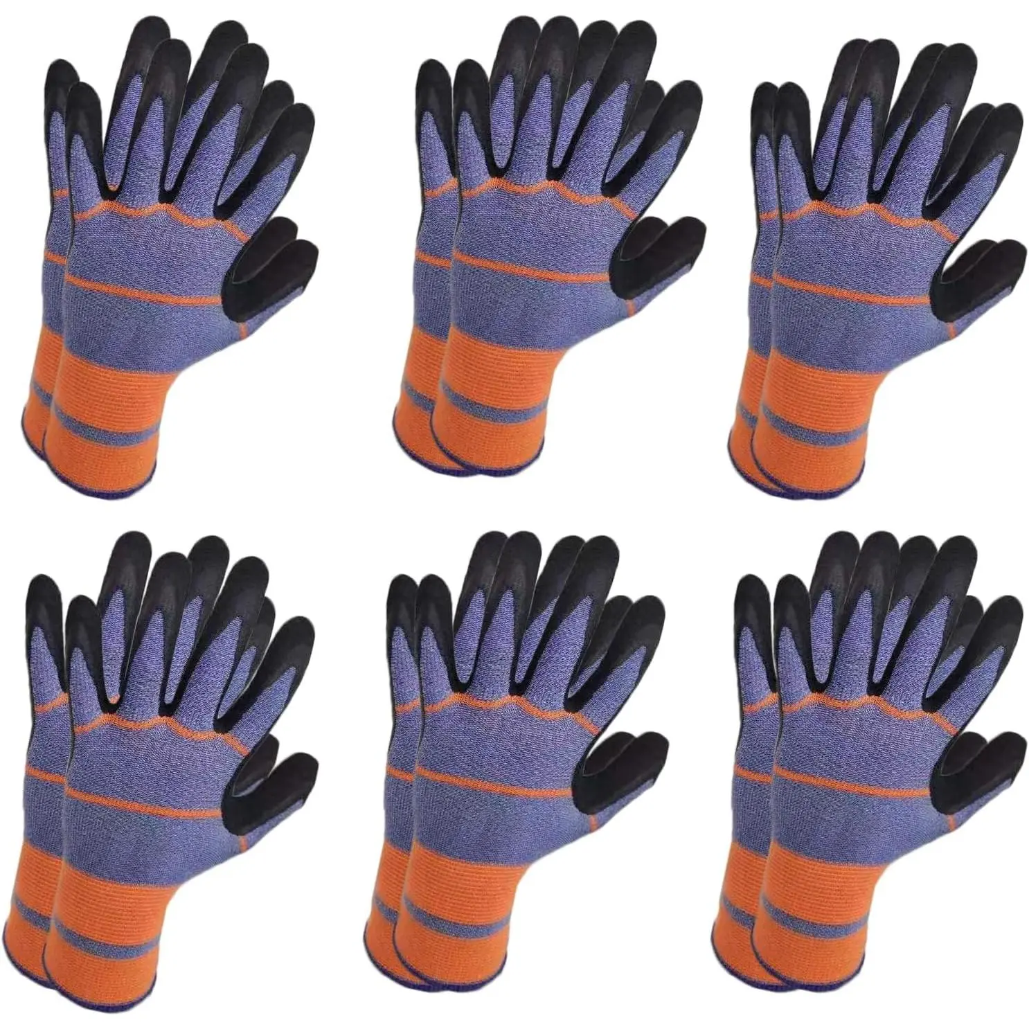 6 Pairs Synthetic Gardening Work Gloves for Women & Men, Latex Coated, Breathable Coat, Flexible Cuffs, Medium Size, Protective, Lightweight Durable, Yard Chores, Planting