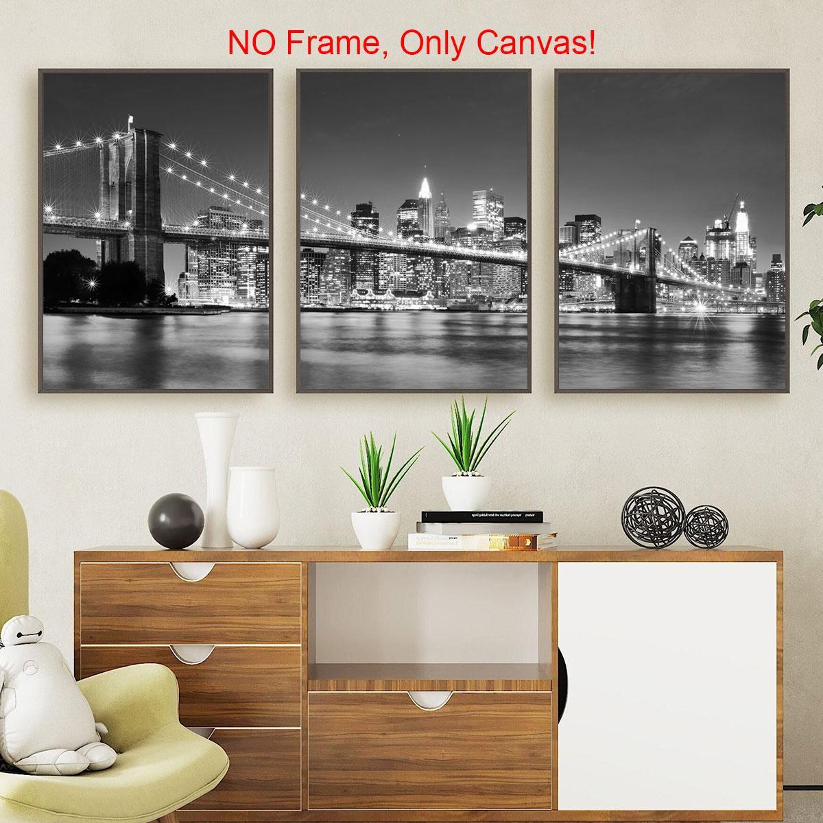 City Night Bridge Pattern Canvas Poster Cityscape Print without Frame, 3 Counts/set Architecture Themed Wall Art Wall Decor for Home Living Room Bedroom Office Wall Art Decoration