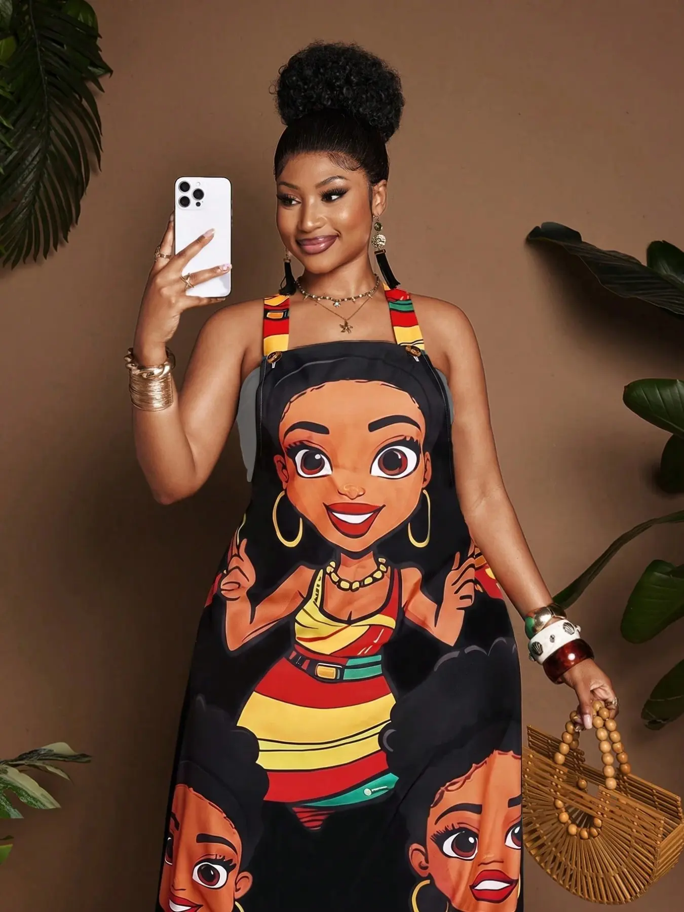Women’s African Inspired Graphic Print Jumpsuit, Boho Style Slim-Fitting Pinafore, Colorful Summer Dress, Unlined All over Print